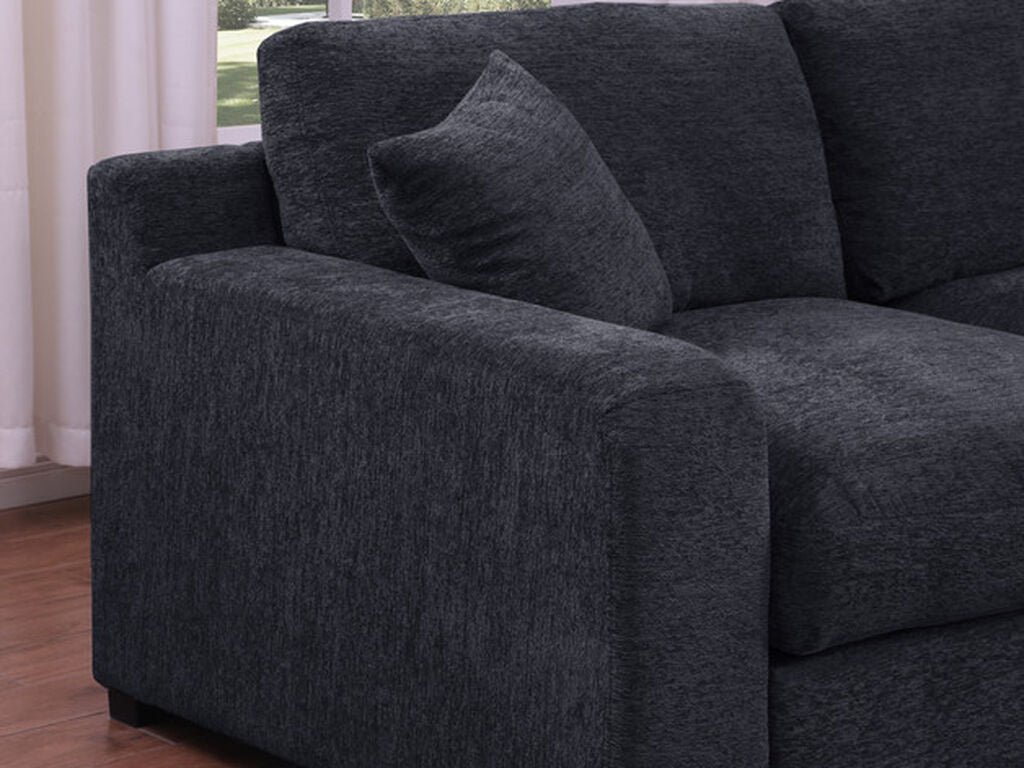 89295-1 4 pc Celine dark grey chenille fabric 128" modular sectional sofa set with chaise and cup holders wtih USB charging