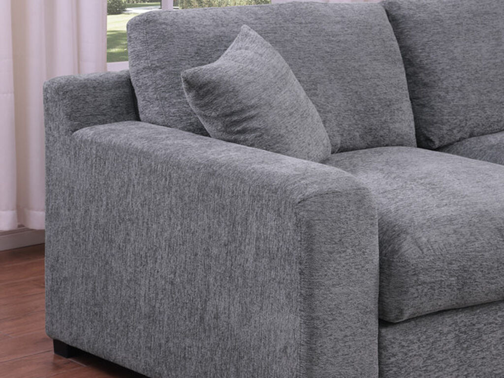 89297-1 4 pc Celine light grey chenille fabric 128" modular sectional sofa set with chaise and cup holders wtih USB charging