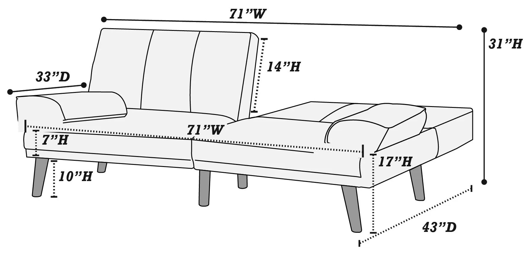 Poundex F8517-18 2 pc navy polyfiber sofa futon and chaise sectional AJ homes studio lakeview winston porter kasen