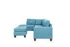 Poundex F6505 3 pc blue poly fiber fabric sectional sofa reversible chaise and ottoman nail head trim