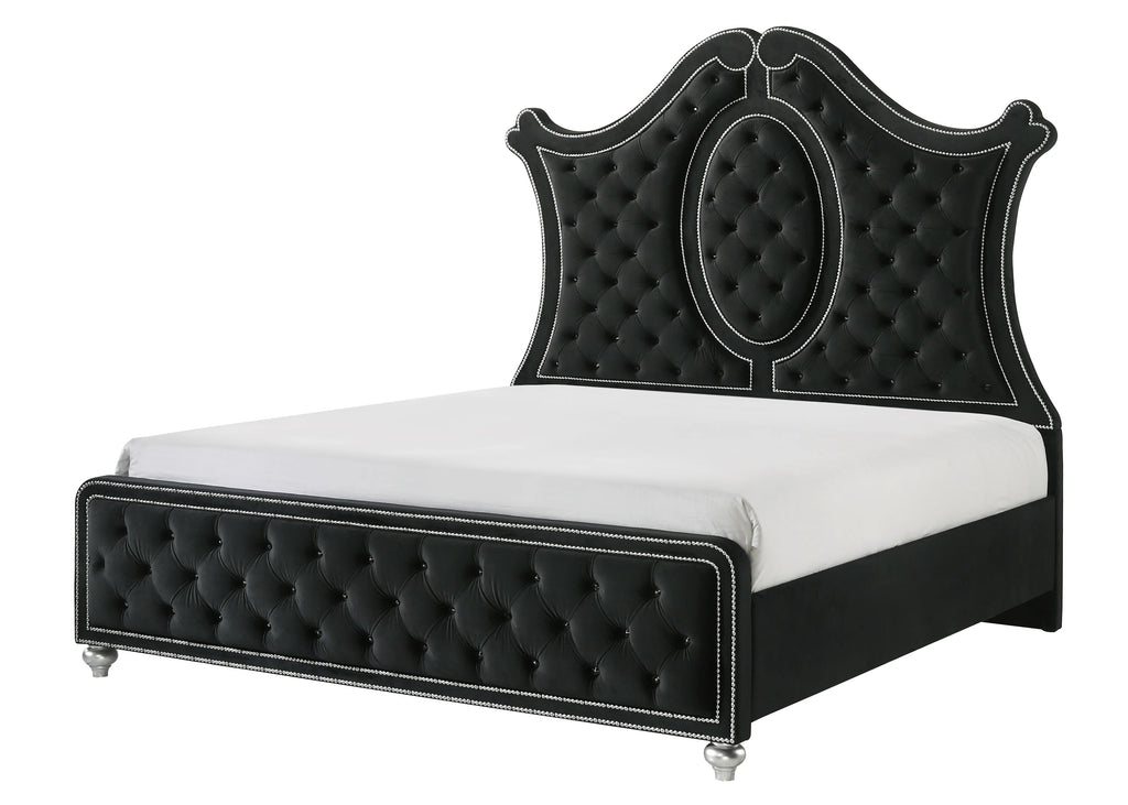 Crown mark B2180 4 pc A & J homes studio cameo black velvet tufted finish design queen bedroom set