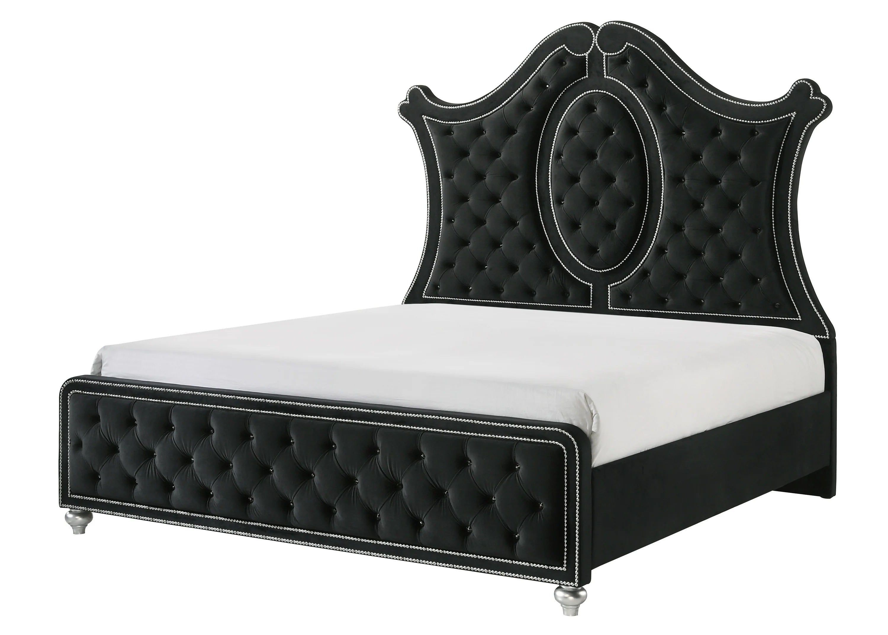 Crown mark B2180 4 pc A & J homes studio cameo black velvet tufted finish design queen bedroom set