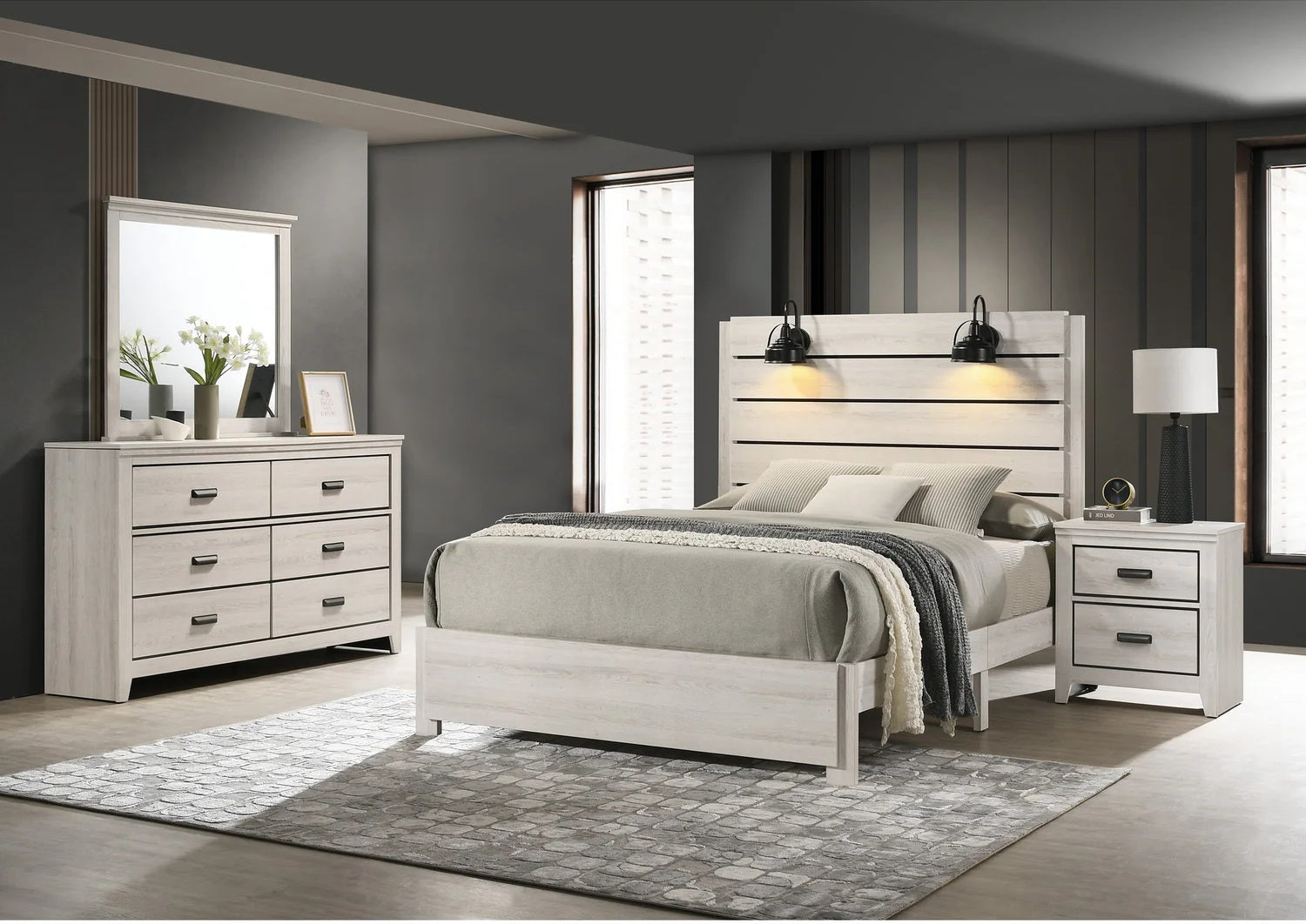 B6810 4 pc Carter reclaimed cream white weathered finish wood queen bedroom set