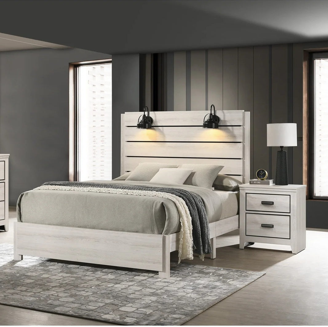 B6810 4 pc Carter reclaimed cream white weathered finish wood queen bedroom set