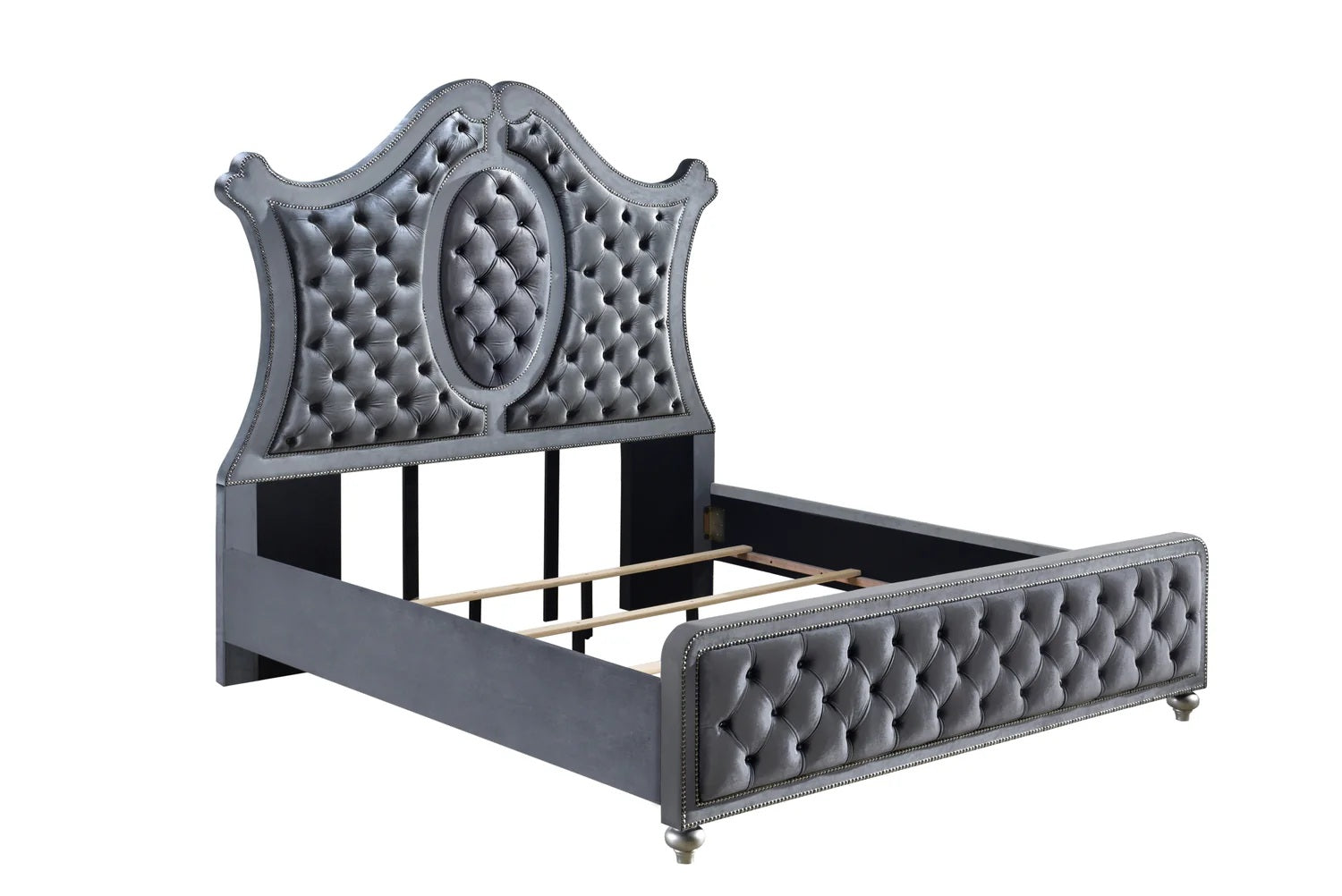 Crown mark B2100 4 pc A & J homes studio cameo gray velvet tufted finish design queen bedroom set