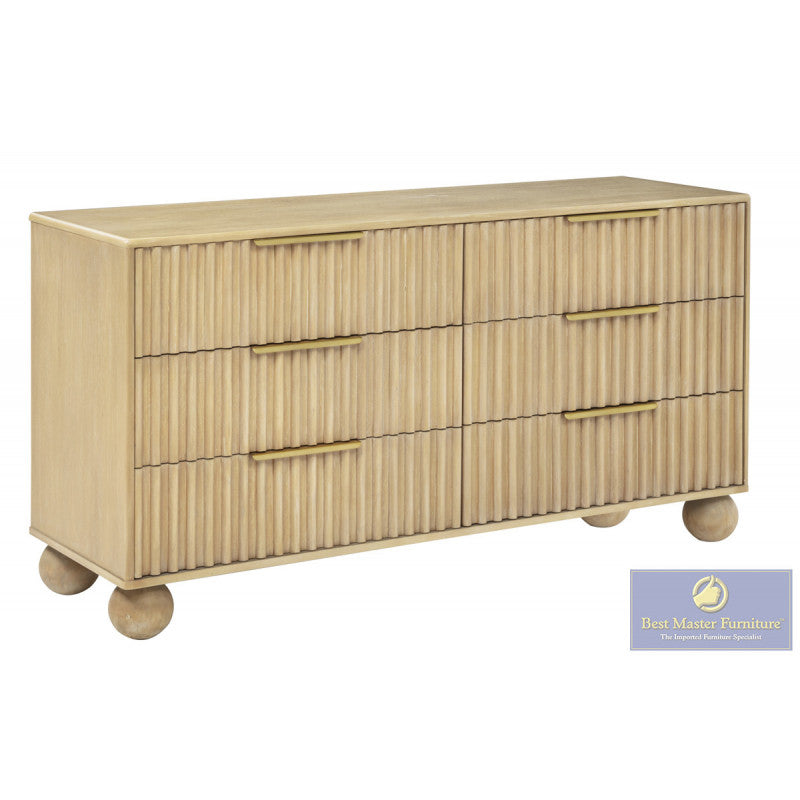 Best Master DP305-4PC 4 pc Houston light oak finish wood with reeded accent design queen bed set