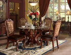 Acme 60010-12 5 pc Astoria grand welliver dresden cherry oak finish wood 54"round glass top dining table set