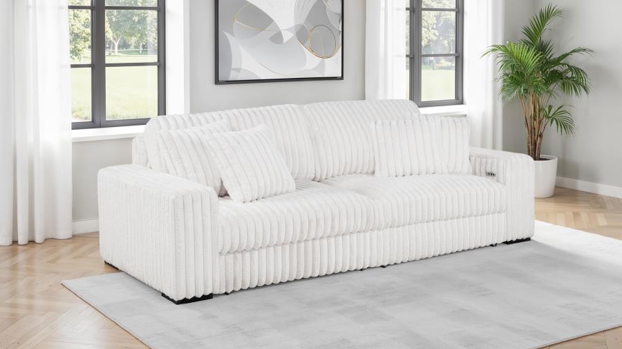 Coaster 600535P Jacana ivory wide corduroy fabric double power chaise 108" sofa with USB