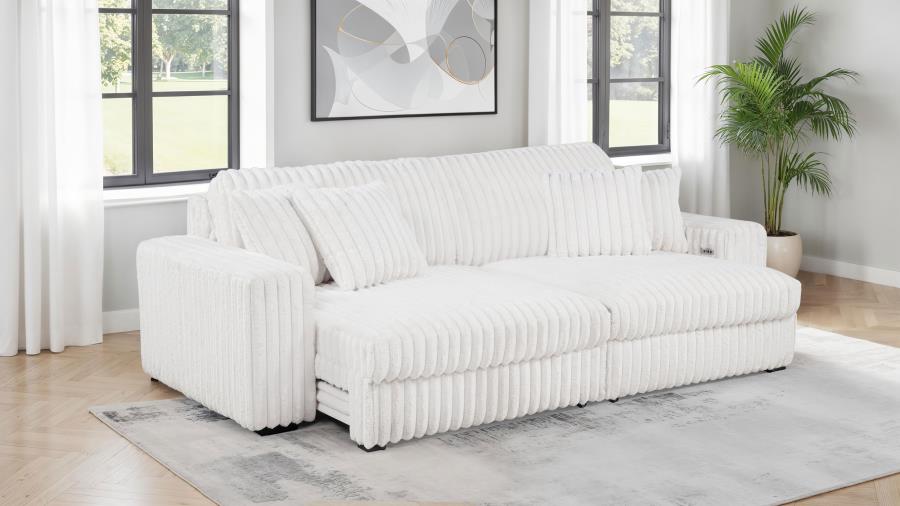 Coaster 600535P Jacana ivory wide corduroy fabric double power chaise 108" sofa with USB