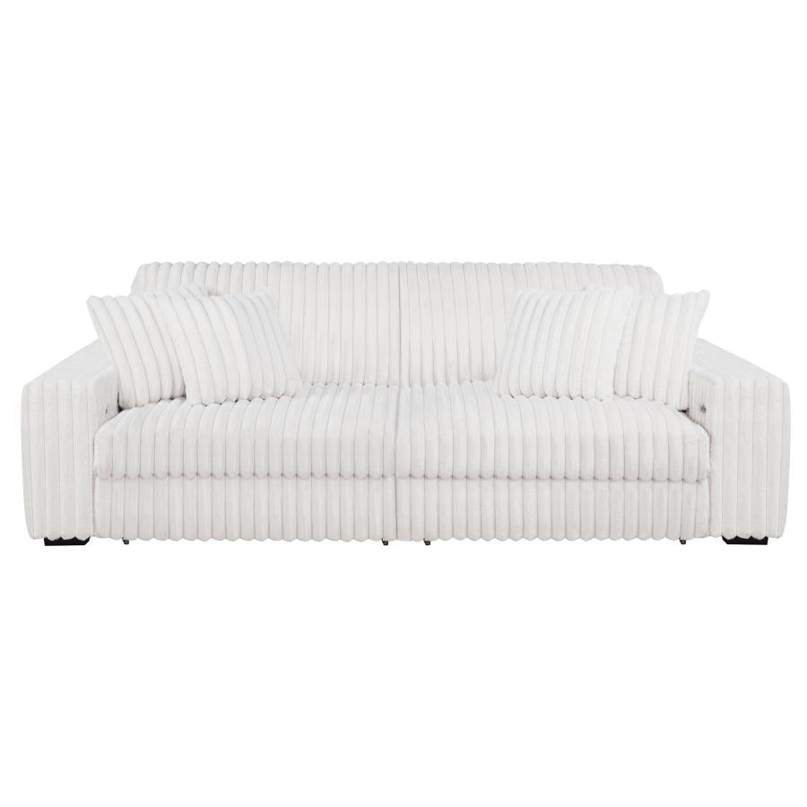 Coaster 600535P Jacana ivory wide corduroy fabric double power chaise 108" sofa with USB