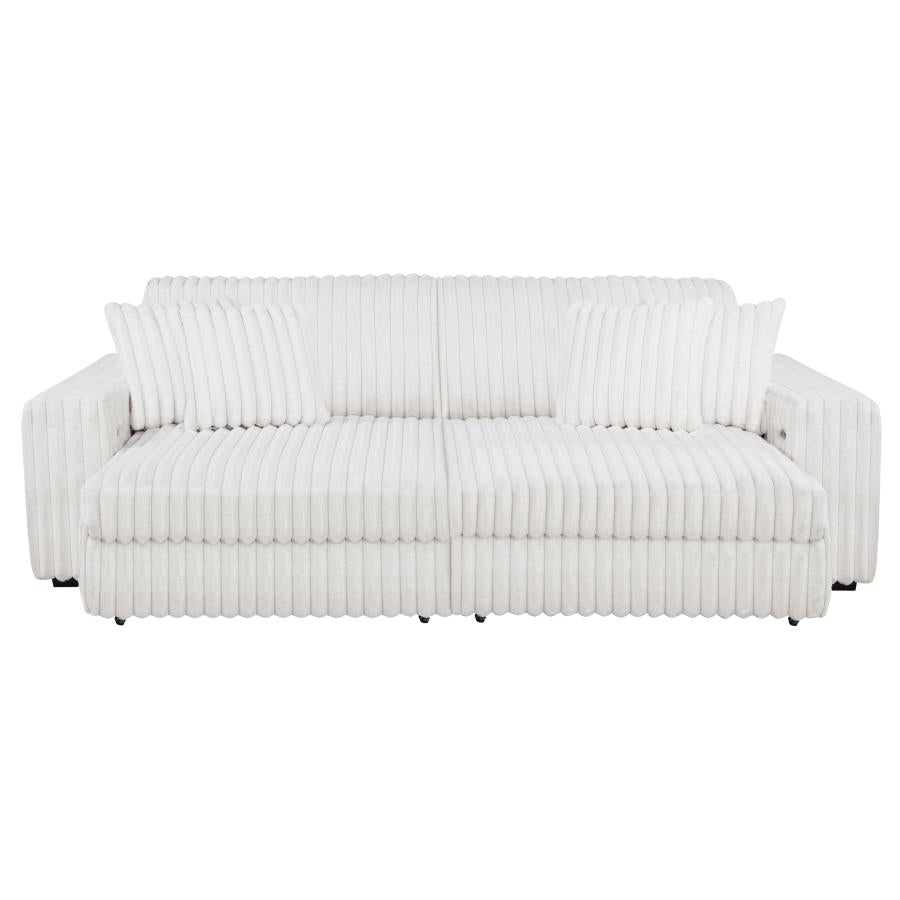 Coaster 600535P Jacana ivory wide corduroy fabric double power chaise 108" sofa with USB