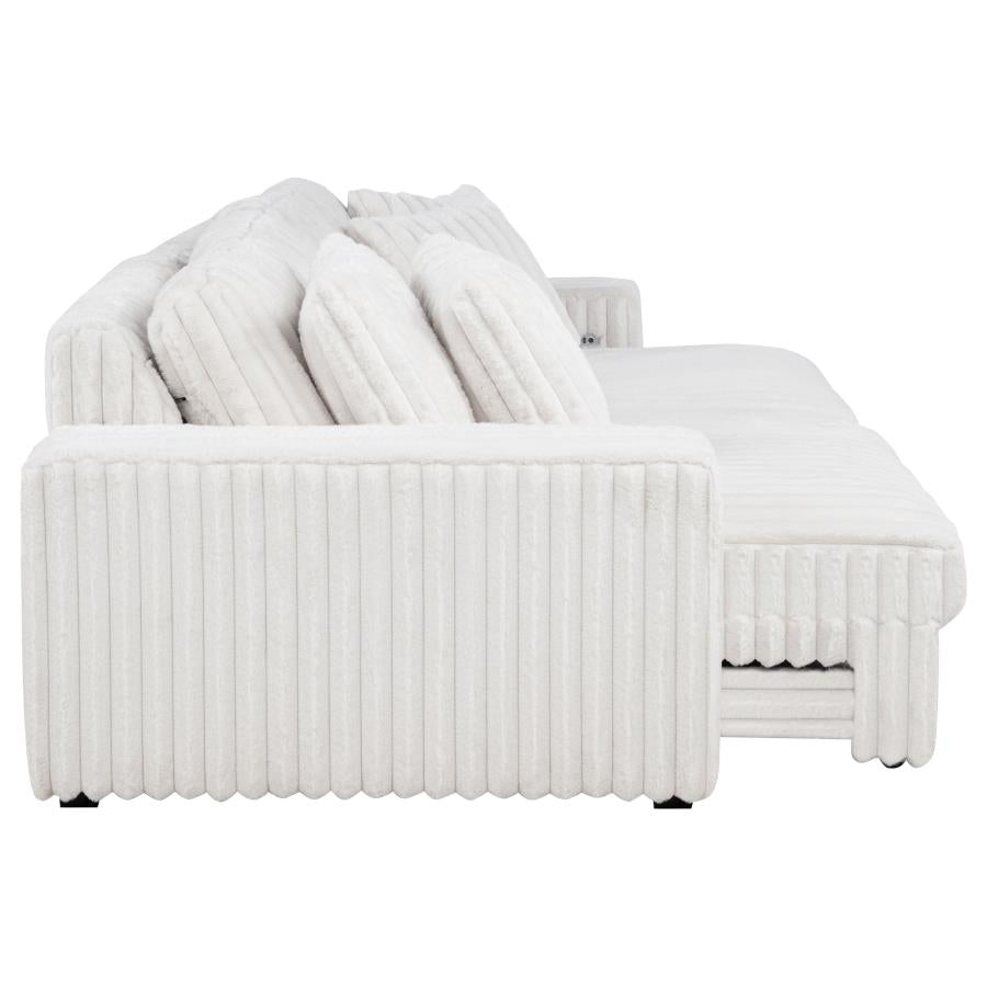 Coaster 600535P Jacana ivory wide corduroy fabric double power chaise 108" sofa with USB