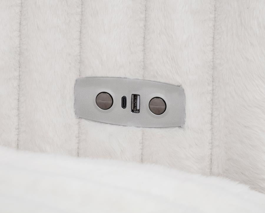 Coaster 600535P Jacana ivory wide corduroy fabric double power chaise 108" sofa with USB