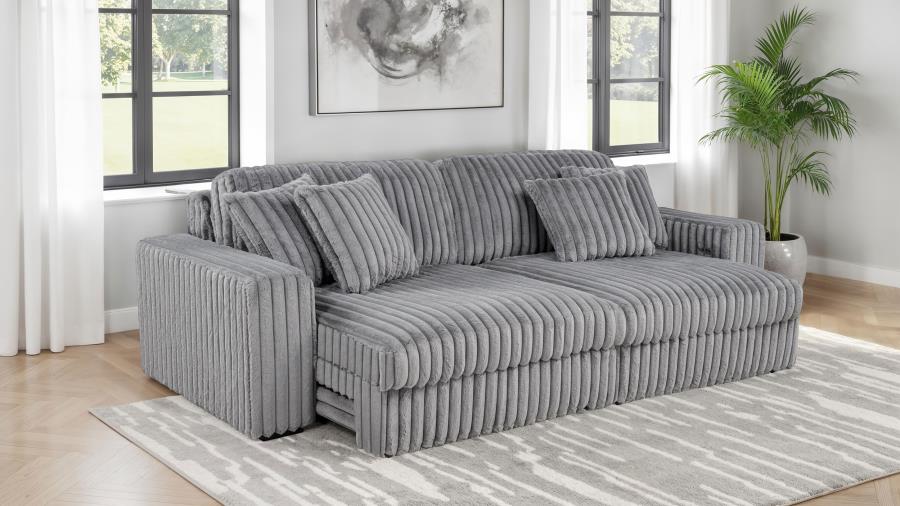 Coaster 600536P Jacana grey wide corduroy fabric double power chaise 108" sofa with USB