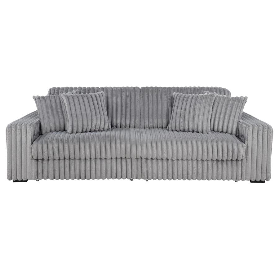 Coaster 600536P Jacana grey wide corduroy fabric double power chaise 108" sofa with USB