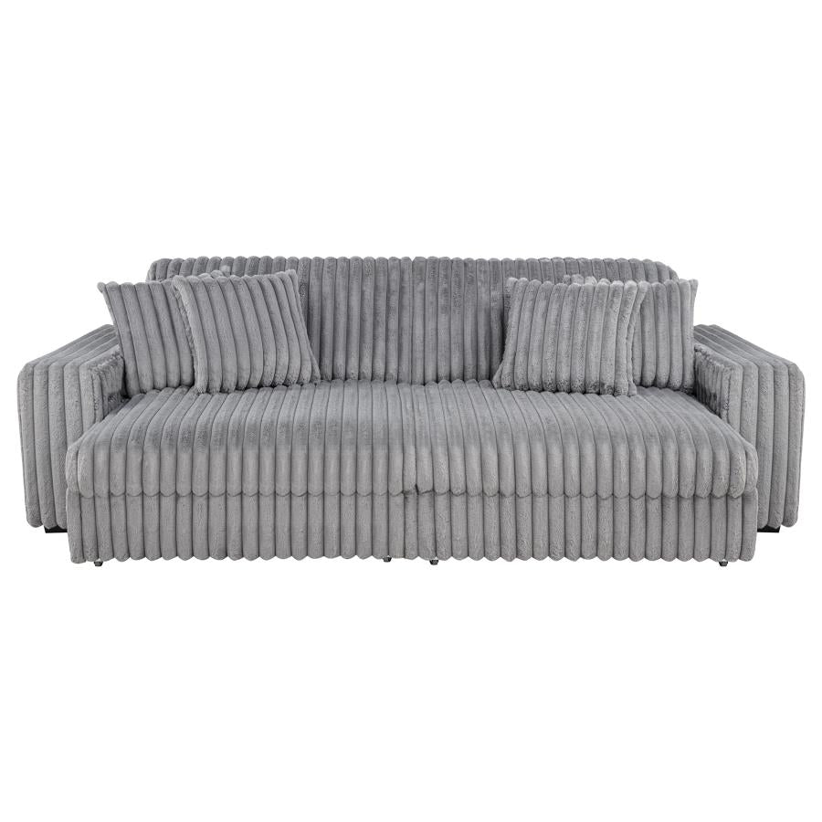 Coaster 600536P Jacana grey wide corduroy fabric double power chaise 108" sofa with USB
