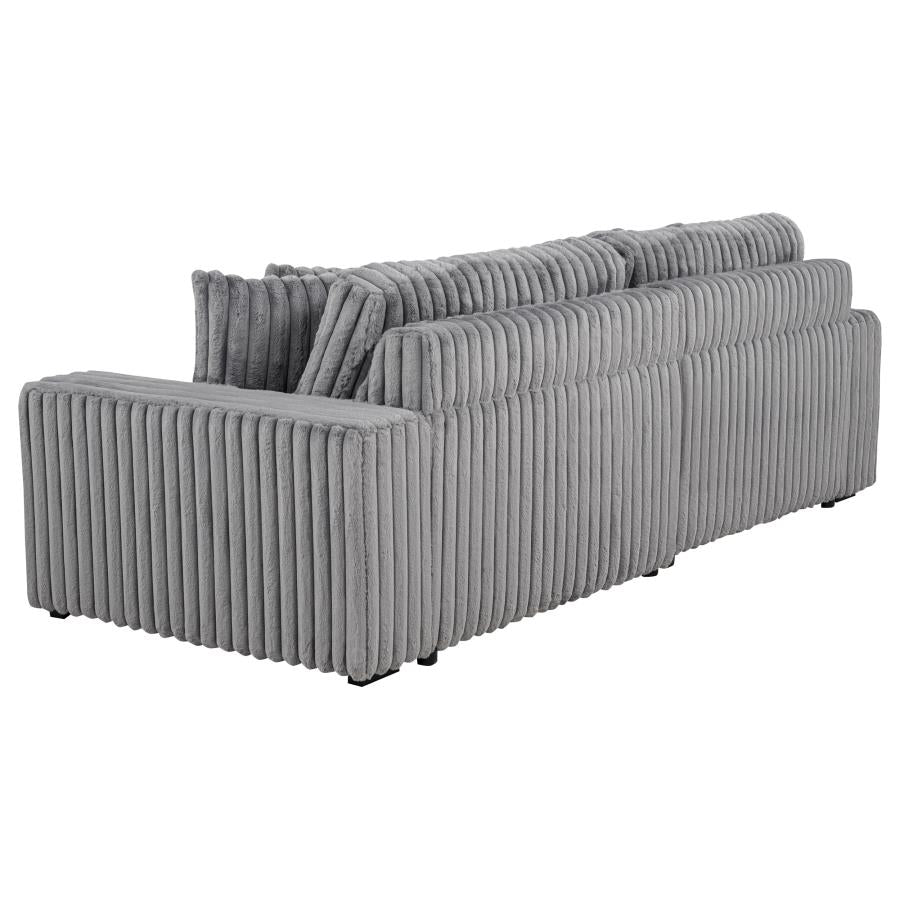 Coaster 600536P Jacana grey wide corduroy fabric double power chaise 108" sofa with USB