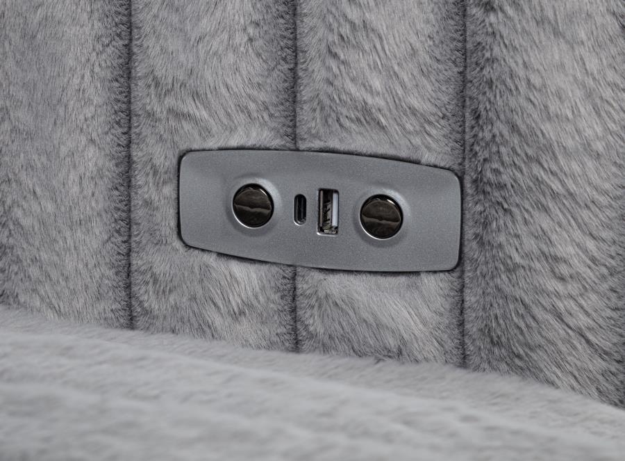 Coaster 600536P Jacana grey wide corduroy fabric double power chaise 108" sofa with USB