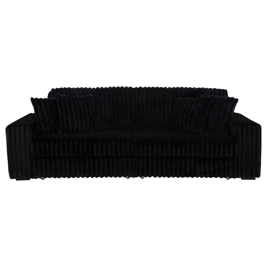 Coaster 600537P Jacana black wide corduroy fabric double power chaise 108" sofa with USB