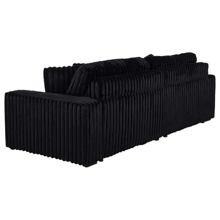 Coaster 600537P Jacana black wide corduroy fabric double power chaise 108" sofa with USB