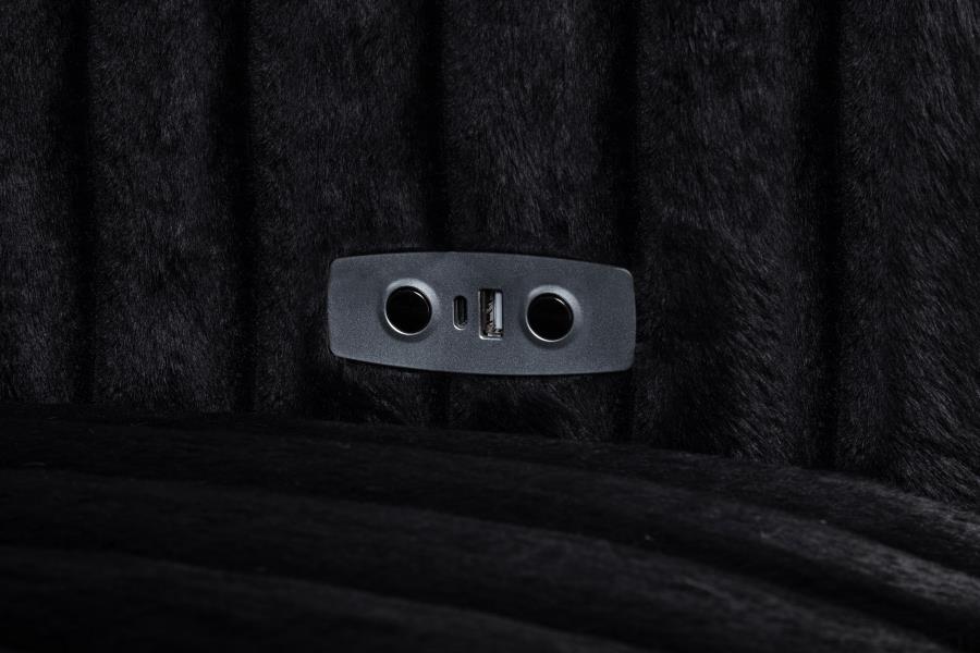 Coaster 600537P Jacana black wide corduroy fabric double power chaise 108" sofa with USB