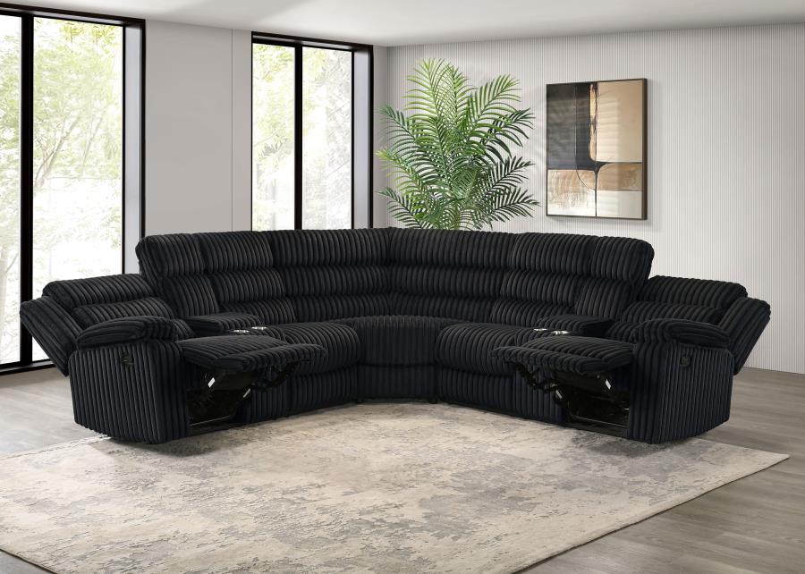 Coaster Atkinson Black Corduroy Fabric Reclining Sectional Sofa – 601520
