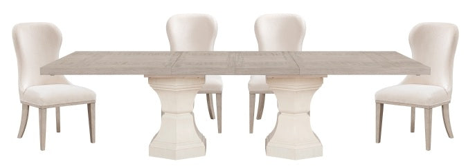 Homelegance 6018-108-7PC 7 pc Lofton two tone light grey and white finish wood 108" double pedestal dining table set