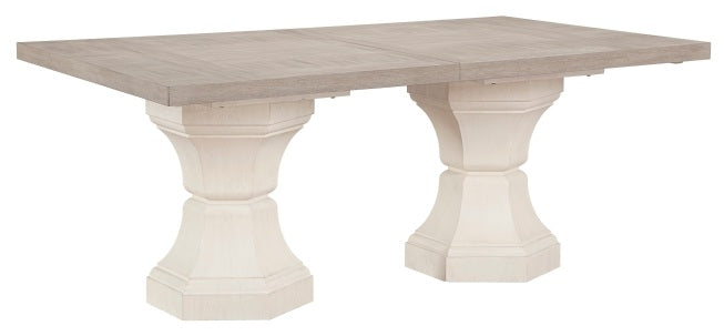 Homelegance 6018-108-7PC 7 pc Lofton two tone light grey and white finish wood 108" double pedestal dining table set