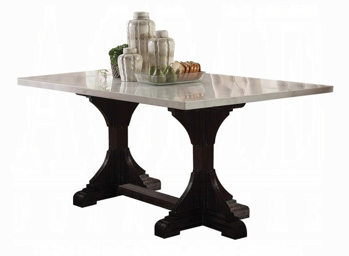 Acme 60180-7PC 7 pc Gerardo white marble top weathered espresso finish wood dining table set