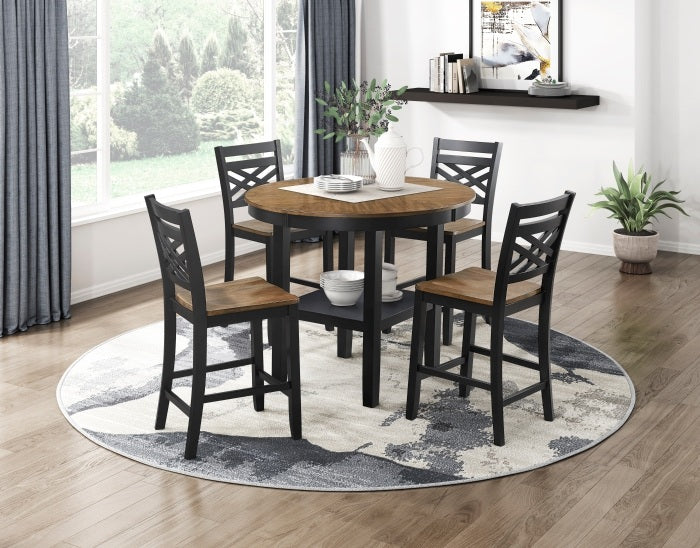 Homelegance 6022-36-5PC 5 pc Tyler two tone black and brown finish wood 42" round counter height dining table set