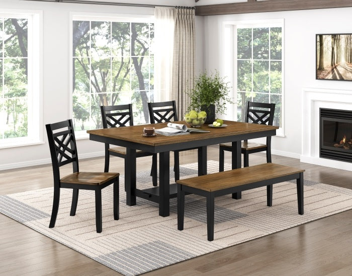 Homelegance 6022-65-6PC 6 pc Tyler two tone black and brown finish wood dining table set with bench