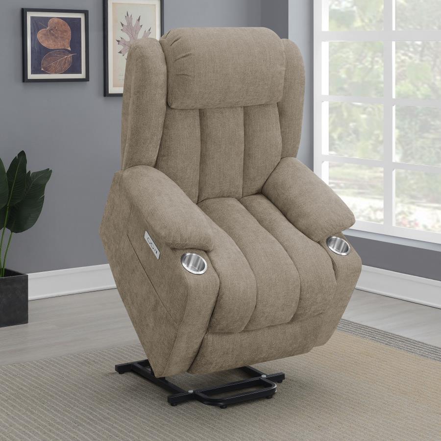 Coaster 602274P Houston camel chenille power lift recliner chair 300 lb capacity