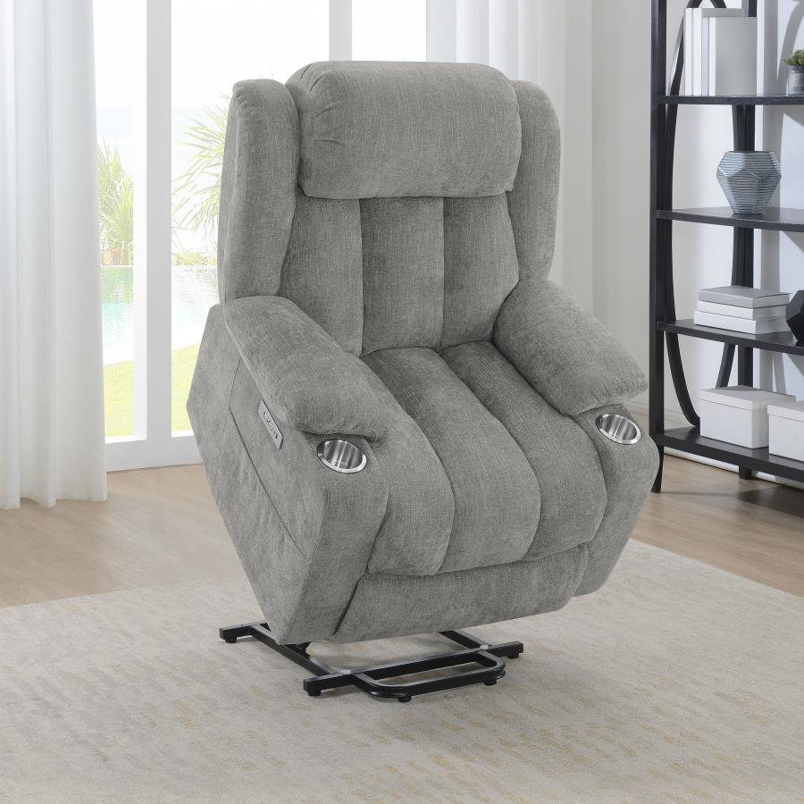 Coaster 602284P Houston grey chenille power lift recliner chair 300 lb capacity