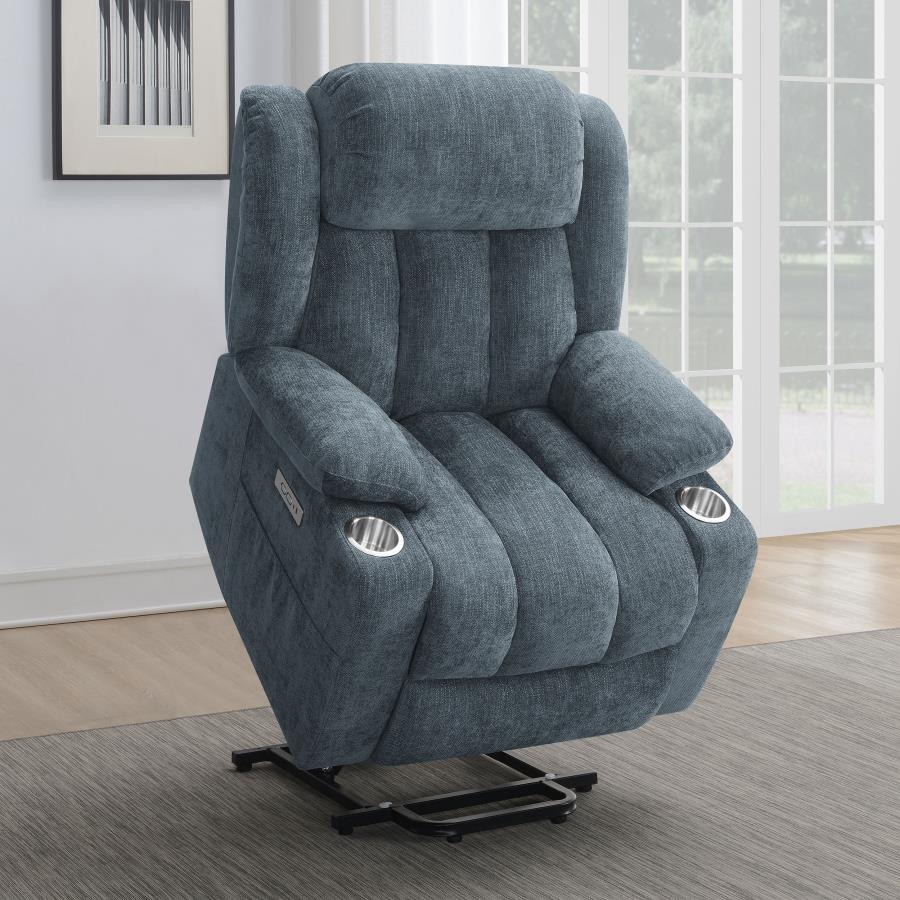Coaster 602294P Houston slate blue chenille power lift recliner chair 300 lb capacity