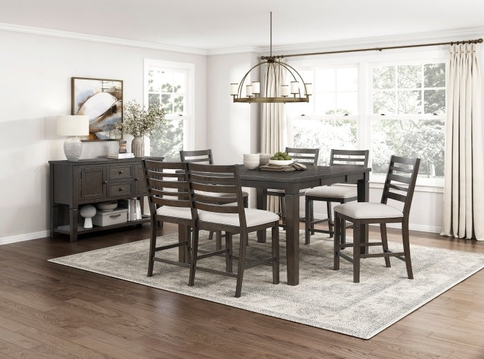 Homelegance 6023-36-6PC 6 pc Victoria dark espresso finish wood counter height dining table set with bench