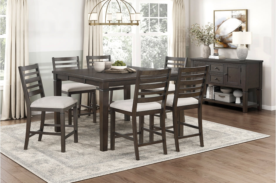 Homelegance 6023-36-6PC 6 pc Victoria dark espresso finish wood counter height dining table set with bench