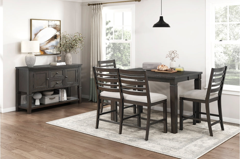 Homelegance 6023-36-6PC 6 pc Victoria dark espresso finish wood counter height dining table set with bench