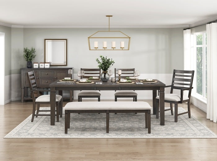 Homelegance 6023-84-6PC 6 pc Victoria dark espresso finish wood dining table set with bench