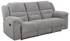 Coaster 602551-S2 2 pc Gilson grey chenille fabric reclining sofa and love seat set with cup console