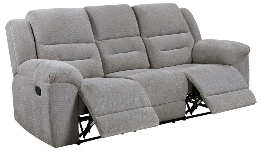 Coaster 602551-S2 2 pc Gilson grey chenille fabric reclining sofa and love seat set with cup console