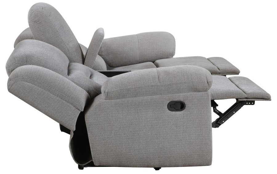 Coaster 602551-S2 2 pc Gilson grey chenille fabric reclining sofa and love seat set with cup console