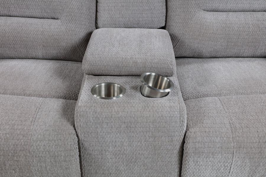 Coaster 602551-S2 2 pc Gilson grey chenille fabric reclining sofa and love seat set with cup console