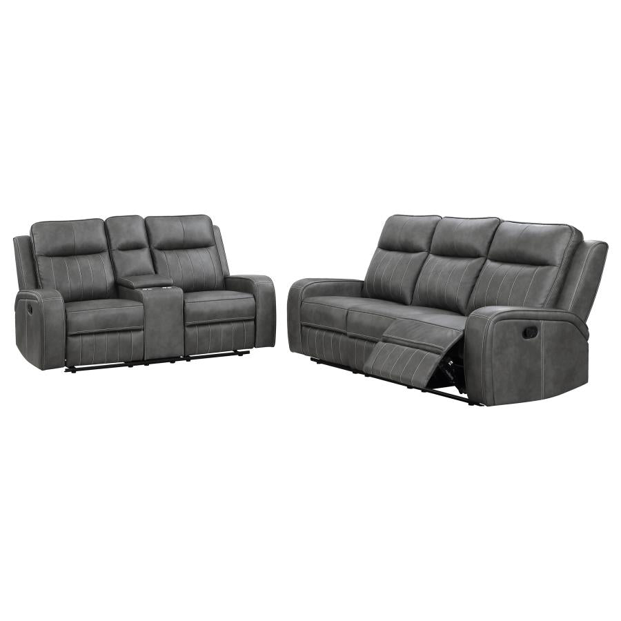 Coaster Raelynn Grey Faux Leather Reclining Sofa & Love Seat Set – 603191-S2
