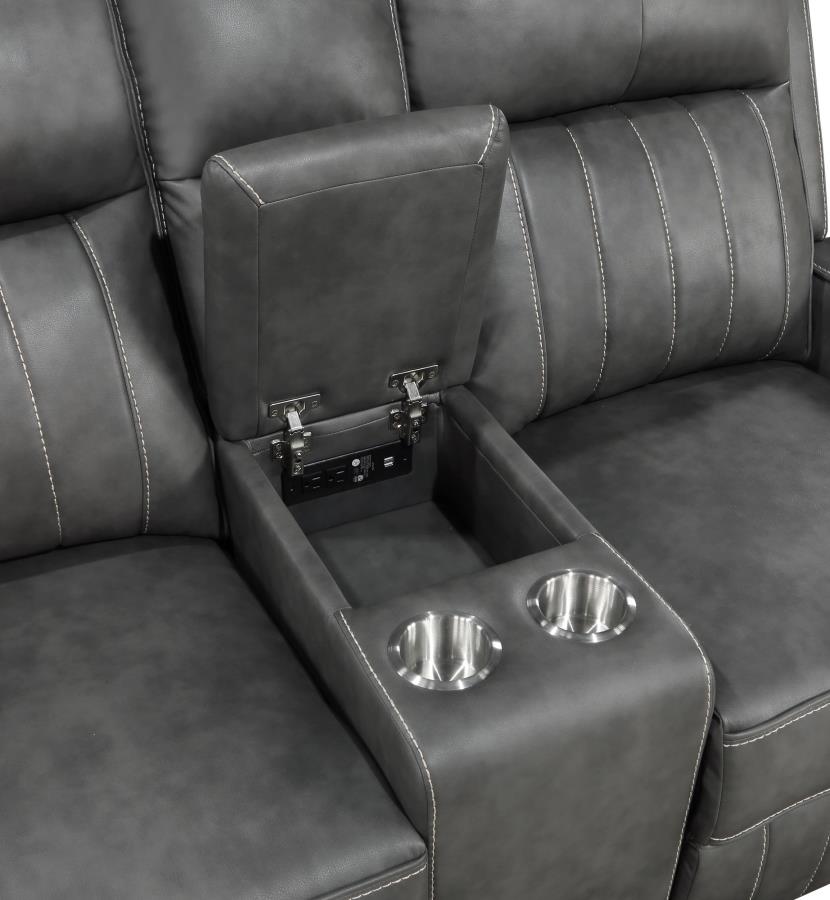 Coaster Raelynn Grey Faux Leather Reclining Sofa & Love Seat Set – 603191-S2
