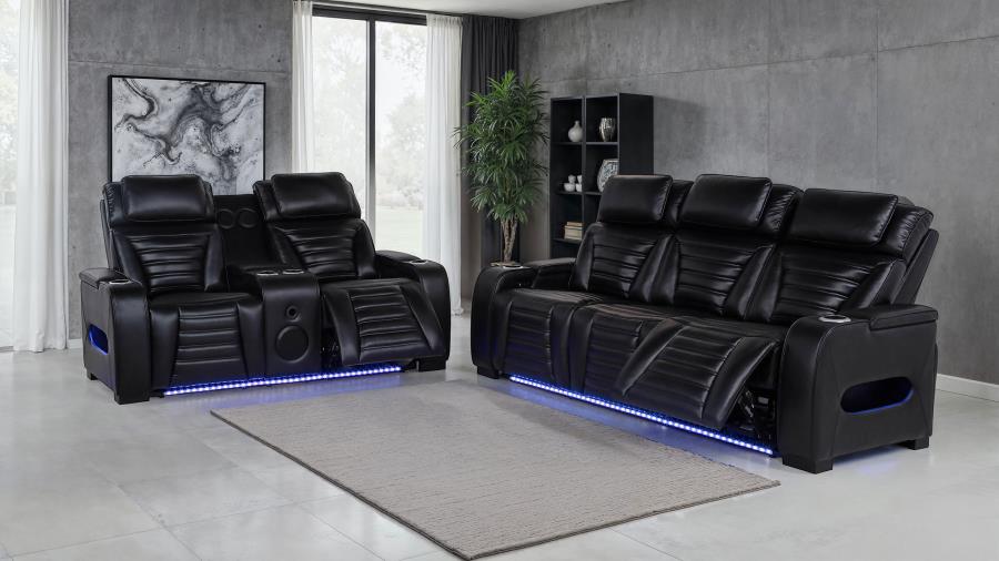 Coaster Zuma Black Leatherette Dual Power Reclining Sofa & Loveseat Set – 603251PP-S2