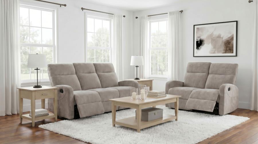 Coaster 603371-S2 2 pc Hamilton sand chenille fabric reclining sofa and love seat set