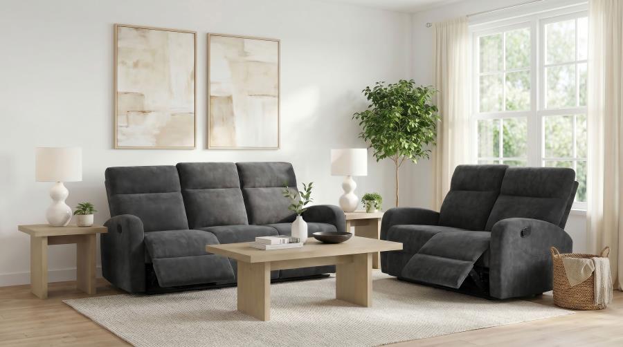Coaster 603374-S2 2 pc Hamilton charcoal grey chenille fabric reclining sofa and love seat set