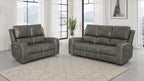 Coaster 603431PPP-S2 2 pc Brickston charcoal grey faux leather power recliners and headrests sofa and love seat set storage and USB