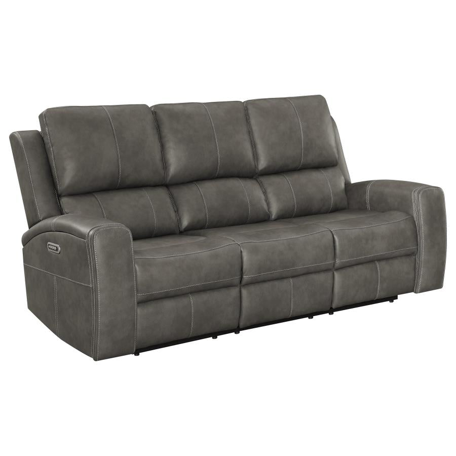 Coaster 603431PPP-S2 2 pc Brickston charcoal grey faux leather power recliners and headrests sofa and love seat set storage and USB