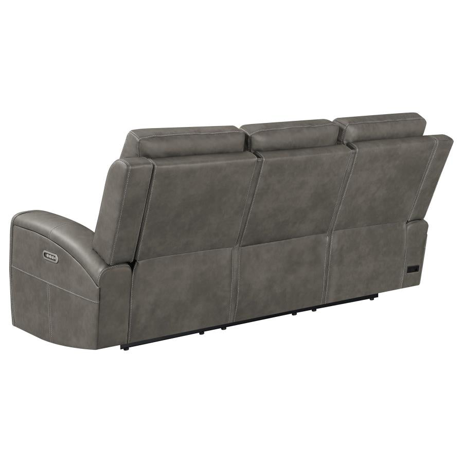 Coaster 603431PPP-S2 2 pc Brickston charcoal grey faux leather power recliners and headrests sofa and love seat set storage and USB